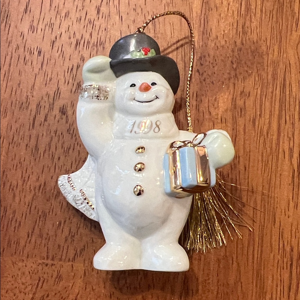 Lenox 1998 Festive Snowman Ornament with Gift